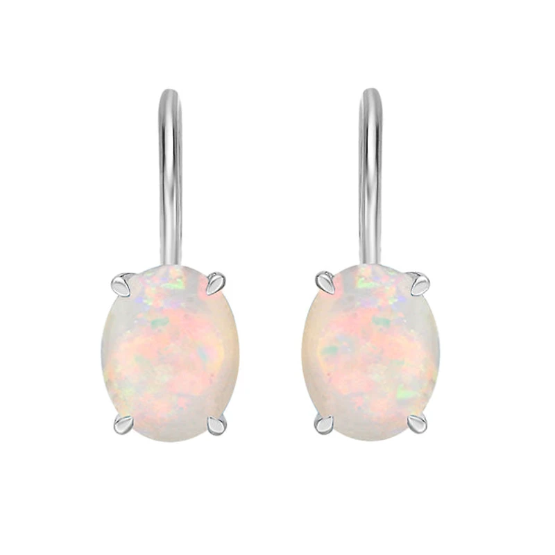 10K White Gold Prong-set White Opal Earring