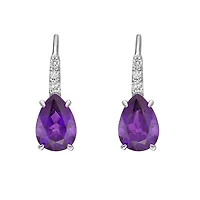10K White Gold Prong-set Pear Amethyst Earrings with Diamond Accent