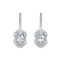 10K White Gold Prong-set Aquamarine Earrings with Diamond Halo