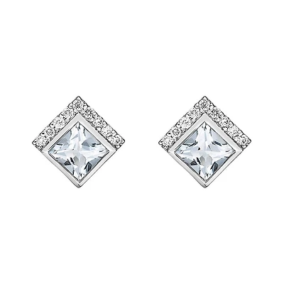 10K White Gold Bezel-set Aquamarine Earrings with Diamond Accent