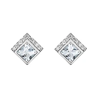 10K White Gold Bezel-set Aquamarine Earrings with Diamond Accent