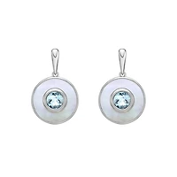 10K White Gold Round Aquamarine and Mother of Pearl Earrings