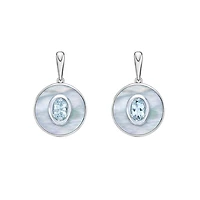 10K White Gold Oval Aquamarine and Mother of Pearl Earrings