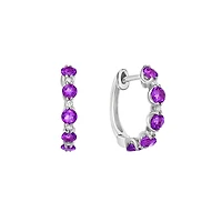 10K Gold Prong-set Amethyst & Diamond Hoop Earrings