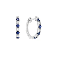 10K White Gold Classic Sapphire & Diamond Hoop Earrings 0.04 cttw