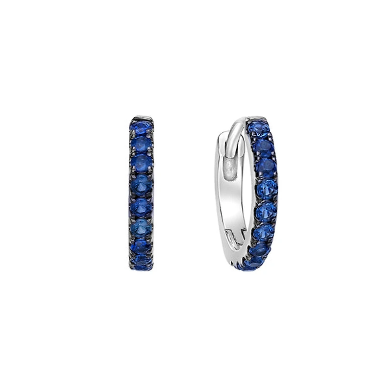10K White Gold Classic Sapphire Hoop Earrings