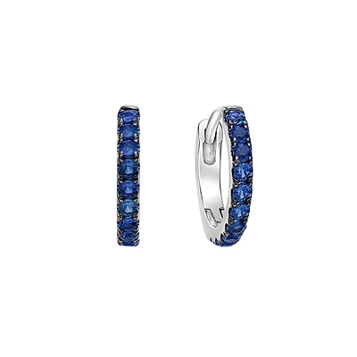 10K White Gold Classic Sapphire Hoop Earrings