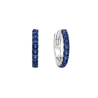 10K White Gold Classic Sapphire Hoop Earrings