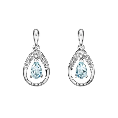 10K White Gold Aquamarine & Diamond Earrings