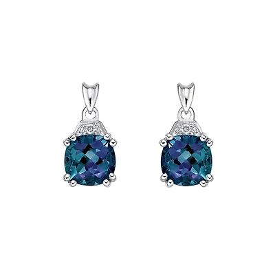 10K White Gold 6mm Cushion Cut Created Alexandrite and 0.01cttw Diamond Earrings