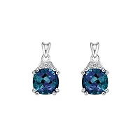 10K White Gold 6mm Cushion Cut Created Alexandrite and 0.01cttw Diamond Earrings
