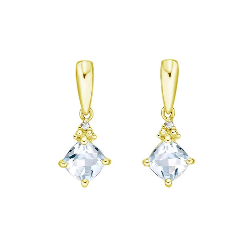 10K Gold Prong-set Aquamarine Earrings with Diamond Accent - White gold