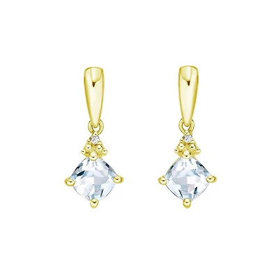 10K Gold Prong-set Aquamarine Earrings with Diamond Accent - White gold