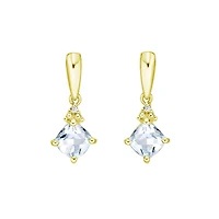 10K Gold Prong-set Aquamarine Earrings with Diamond Accent - White gold
