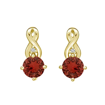10K Yellow Gold Genuine Garnet & Diamond Earrings