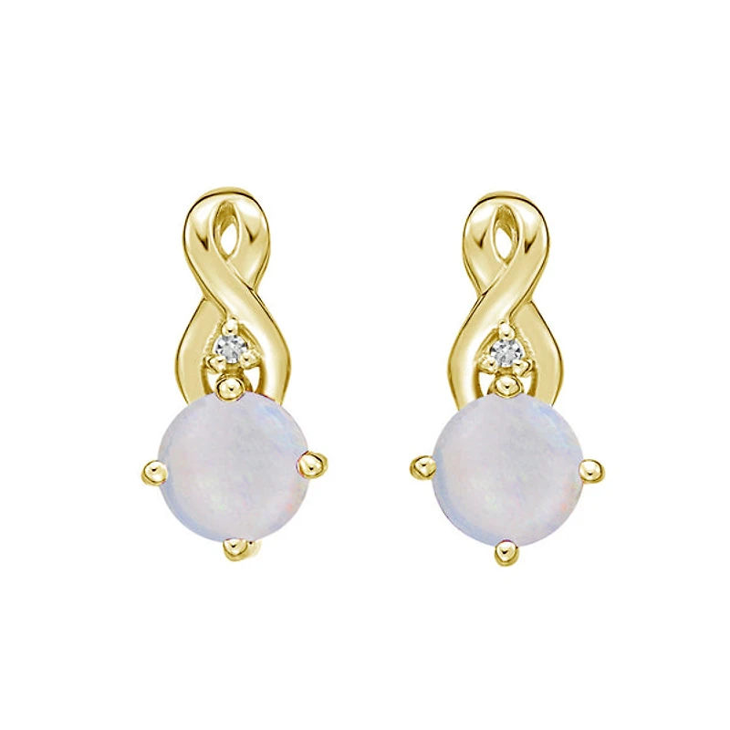 10K Yellow Gold Prong-set White Opal Earring with Diamond Accent