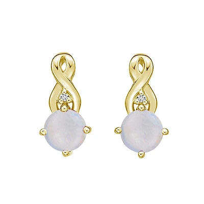 10K Yellow Gold Prong-set White Opal Earring with Diamond Accent