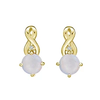10K Yellow Gold Prong-set White Opal Earring with Diamond Accent