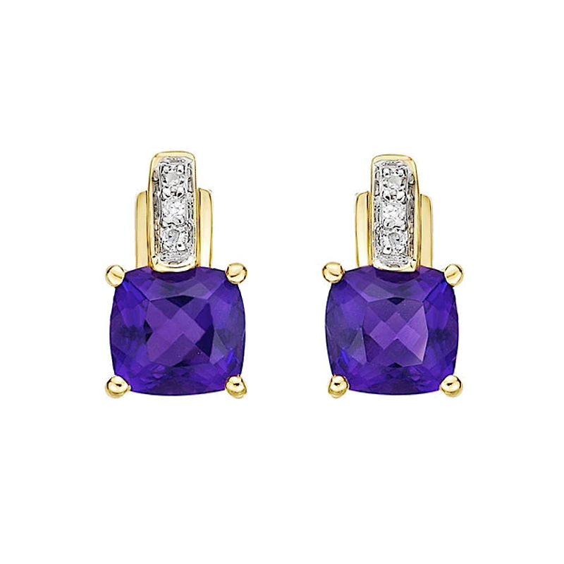 10K Yellow Gold Prong-set Amethyst Earrings with Diamond Accent