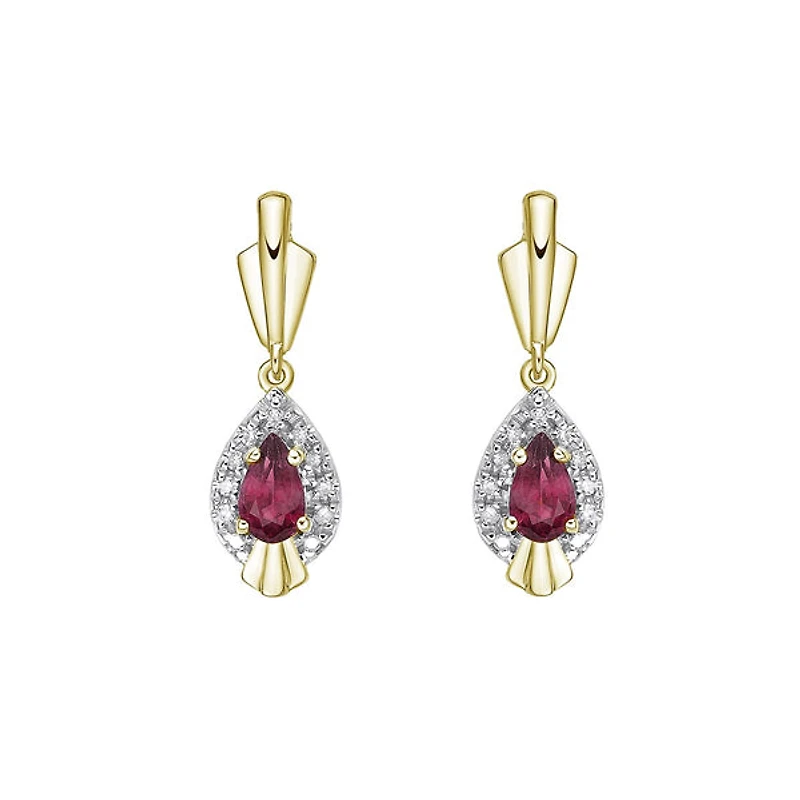 10K Yellow Gold Prong-set Ruby Earrings with Diamonds