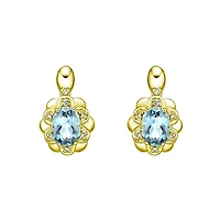 14K Yellow Gold Prong-set Aquamarine Earrings with Diamond Accent