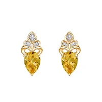 10K Yellow Gold Prong-set Citrine Earring with Diamond accent