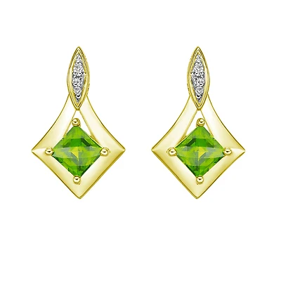 10K Yellow Gold Prong-set Peridot Earrings with Diamond Accent