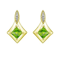 10K Yellow Gold Prong-set Peridot Earrings with Diamond Accent