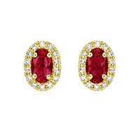 10K Yellow Gold Prong-set Ruby Earrings with Diamond Halo