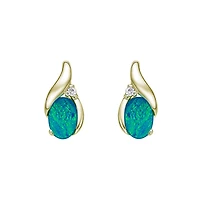 10K Yellow Gold Australian Opal Doublet Earrings with Diamond Accent