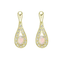 10K Yellow Gold Prong-set White Opal Earrings with Diamond Halo
