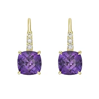 10K Yellow Gold Prong-set Cushion Amethyst Earrings with Diamond Accent