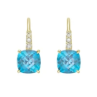 10K Yellow Gold Blue Topaz Earrings with Diamond Accent