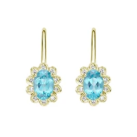 10K Yellow Gold Prong-set Blue Topaz Earrings with Diamond Halo