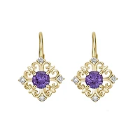 10K Yellow Gold Amethyst Earrings with Diamond Accent