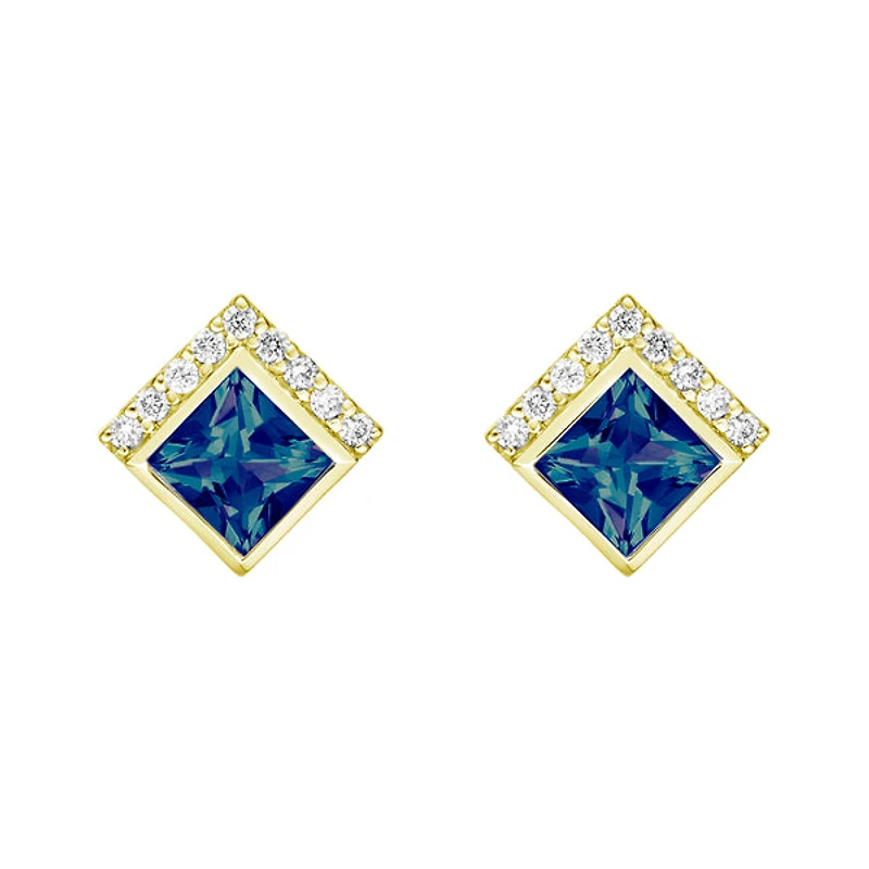 10K Yellow Gold Created Alexandrite Earrings with Diamonds