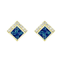 10K Yellow Gold Created Alexandrite Earrings with Diamonds