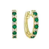 10K Yellow Gold Classic Emerald & Diamond Hoop Earrings
