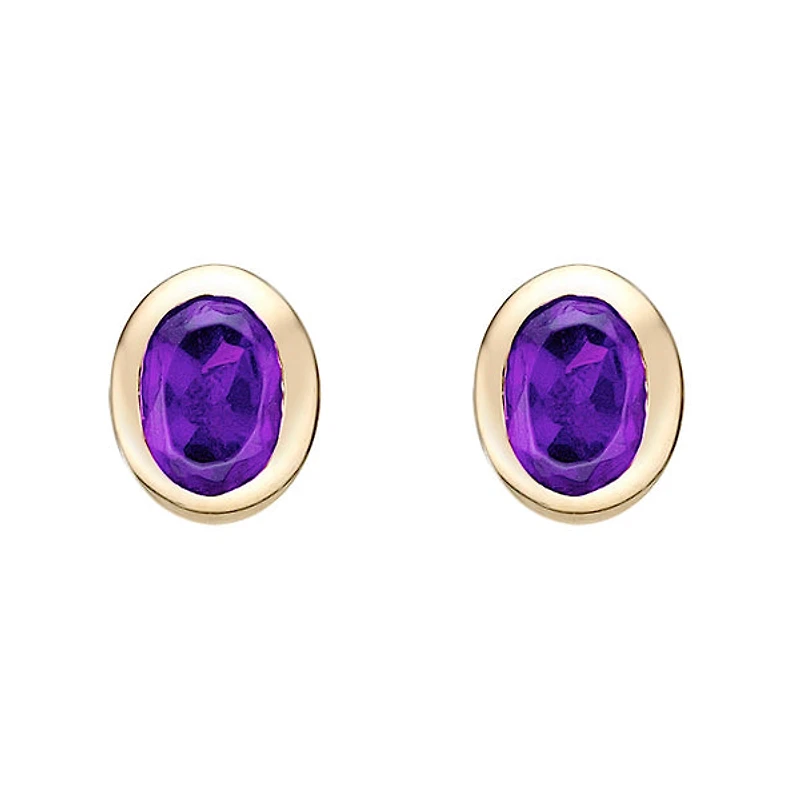 10K Yellow Gold Bezel-set Oval Amethyst Stud Earrings