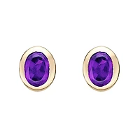 10K Yellow Gold Bezel-set Oval Amethyst Stud Earrings