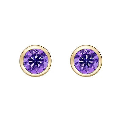 10K Yellow Gold Bezel-set Round Amethyst Stud Earrings