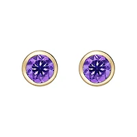 10K Yellow Gold Bezel-set Round Amethyst Stud Earrings