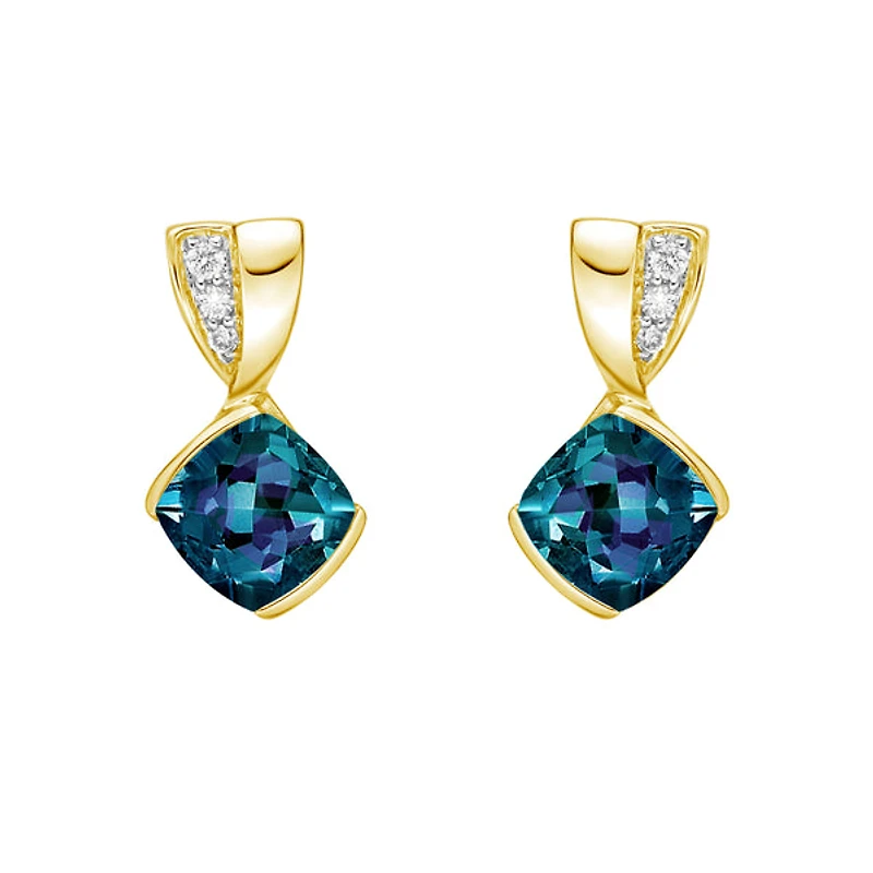 10K Yellow Gold Contemporary half-channel Earrings with Diamond Accent