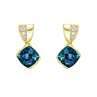 10K Yellow Gold Contemporary half-channel Earrings with Diamond Accent