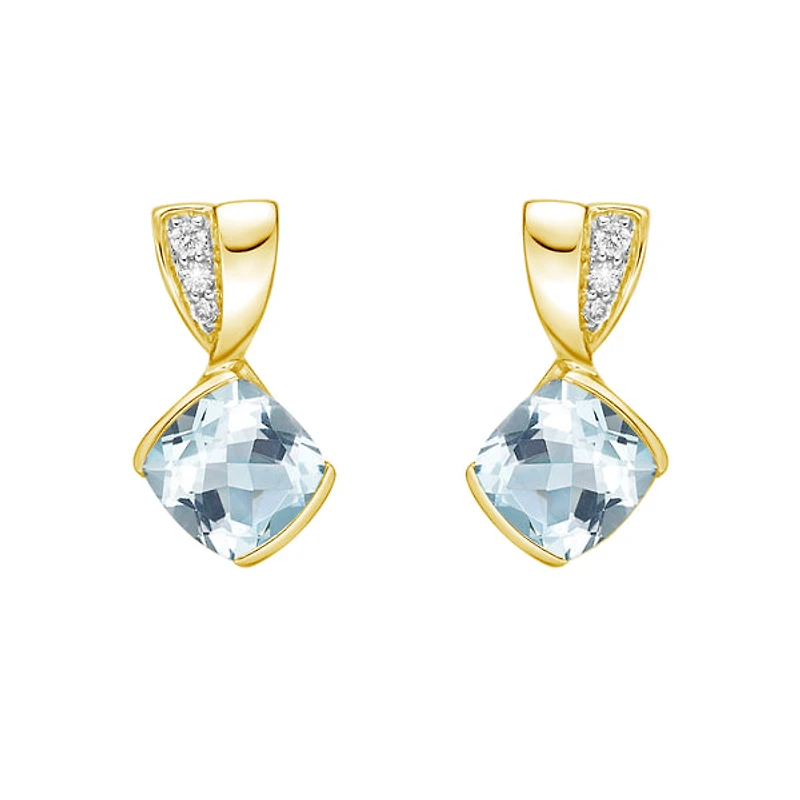 10K Gold Aquamarine & Diamond Earrings - yellow gold