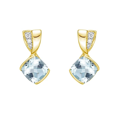 10K Gold Aquamarine & Diamond Earrings - yellow gold