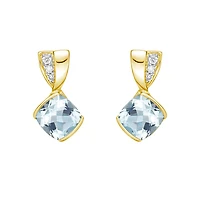 10K Gold Aquamarine & Diamond Earrings - yellow gold