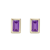 10K Yellow Gold Bezel-set Baguette Amethyst Stud Earrings