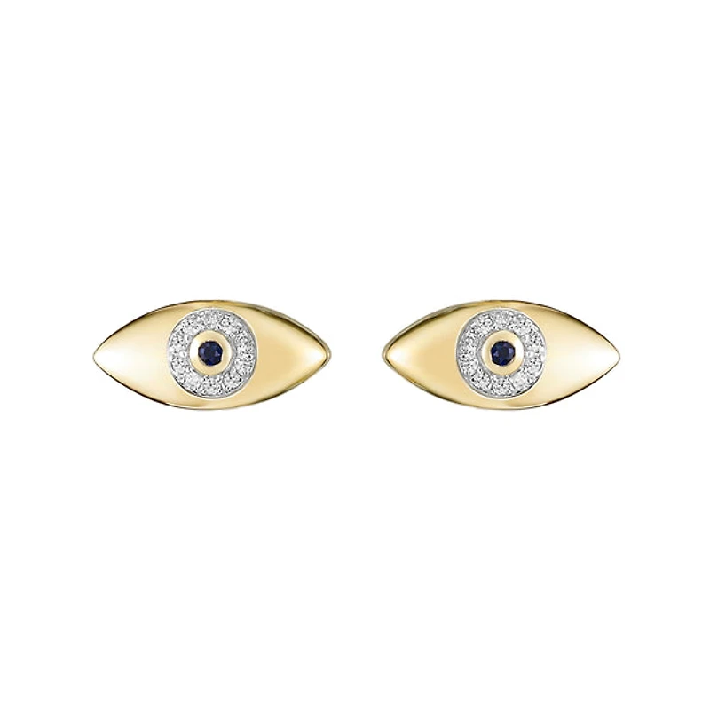 10K Yellow Gold Pave-set Blue Sapphire & Diamond Evil Eye Earrings