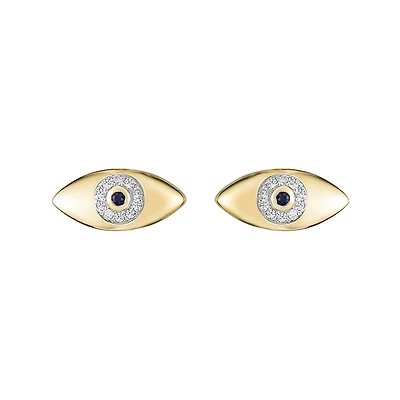 10K Yellow Gold Pave-set Blue Sapphire & Diamond Evil Eye Earrings